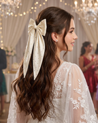 Creamy White Sparkle Long Tail Hair Bow