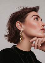 Gold Finish Multi-Link Drop Earrings with 925 Silver Toggle