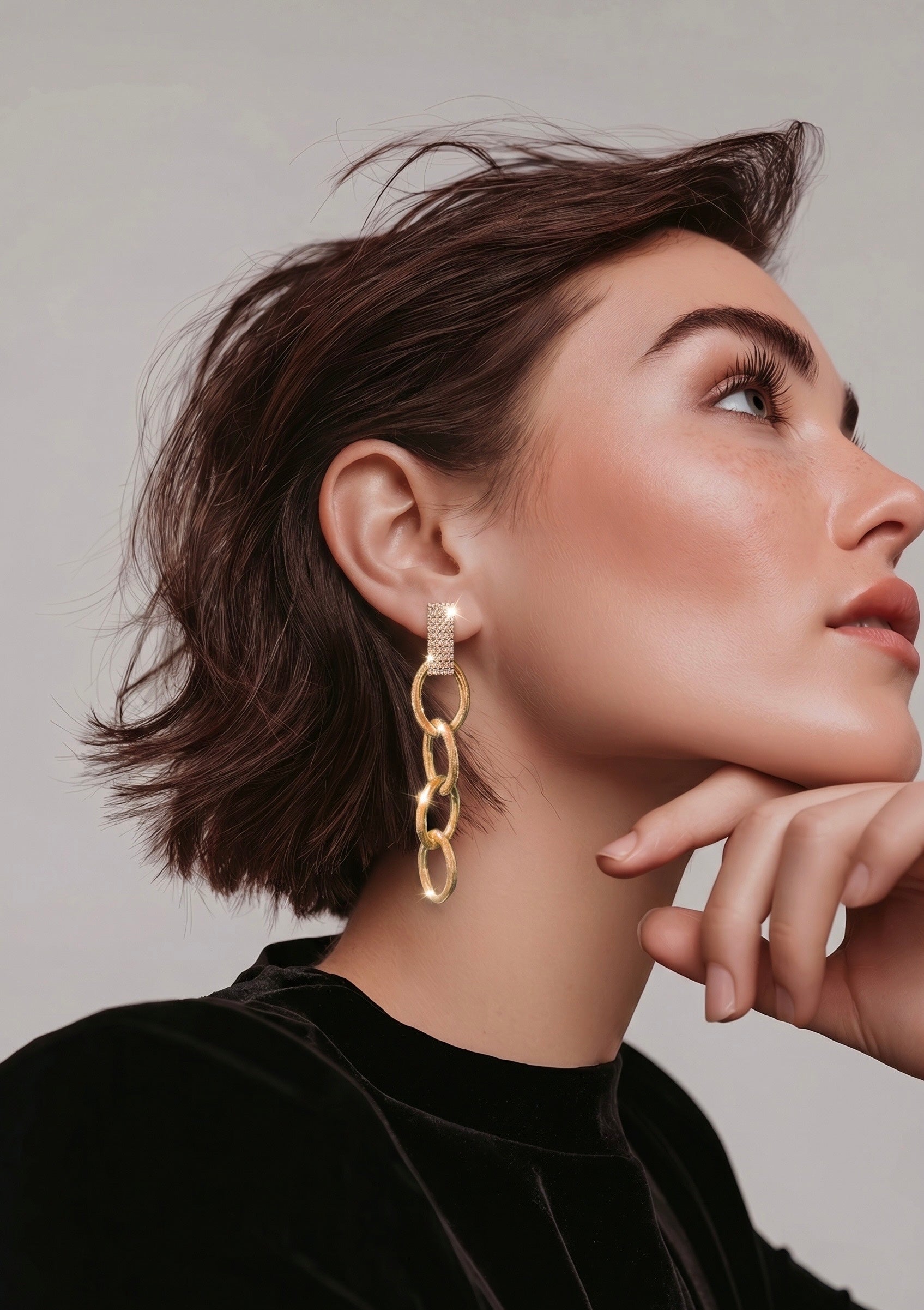 Gold Finish Multi-Link Drop Earrings with 925 Silver Toggle