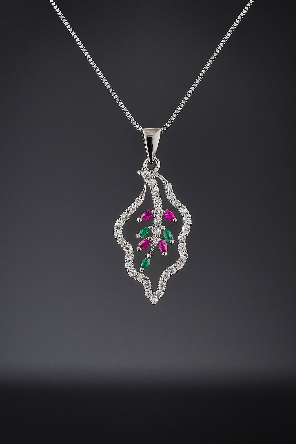 Silver Marquise Floral Vine Necklace
