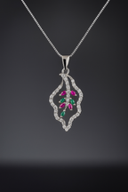 Silver Marquise Floral Vine Necklace