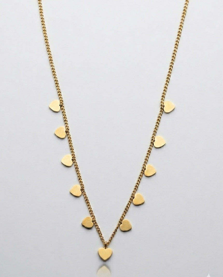 Cascading Heart Charm Necklace 18K Gold Plated Finishing