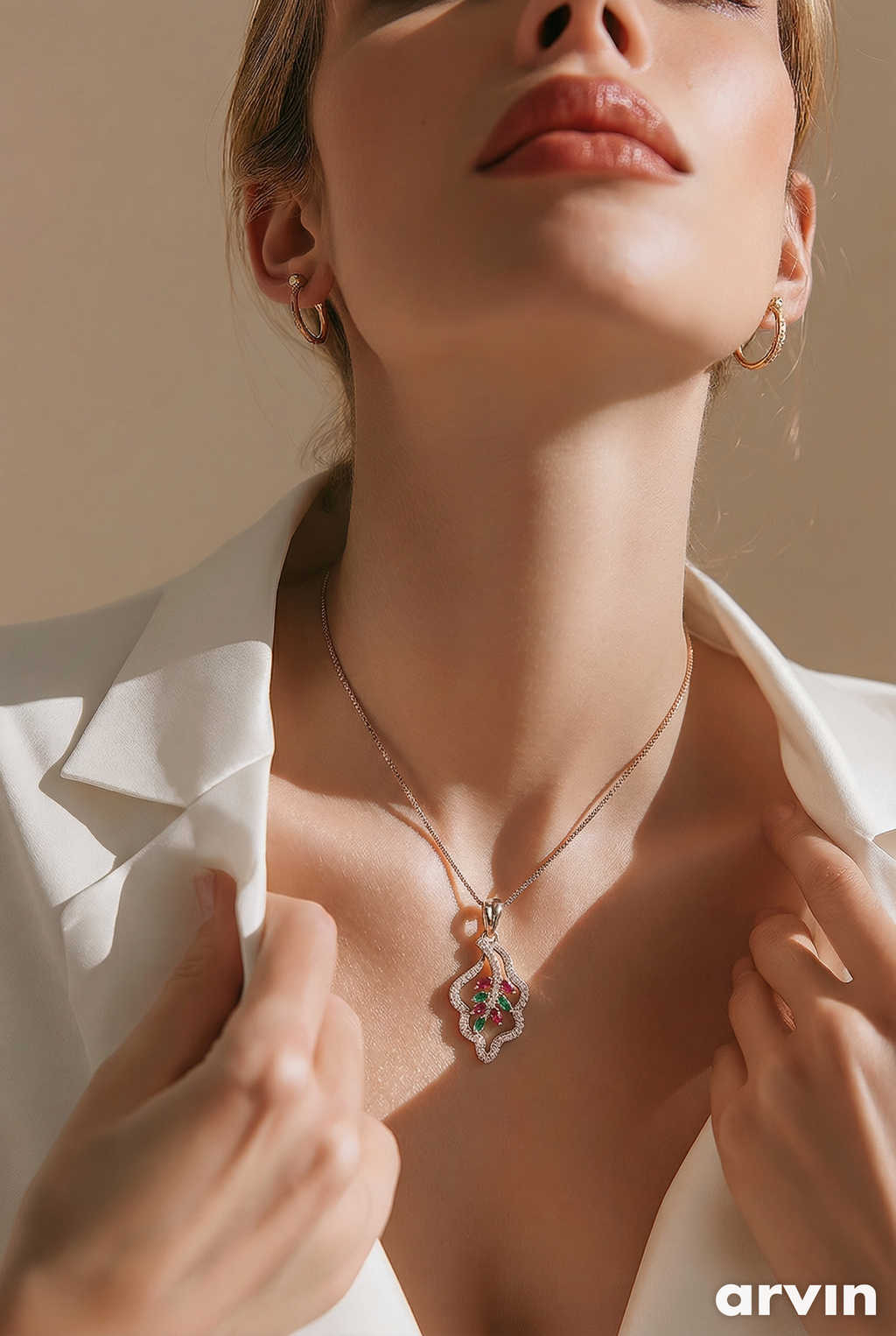Silver Marquise Floral Vine Necklace