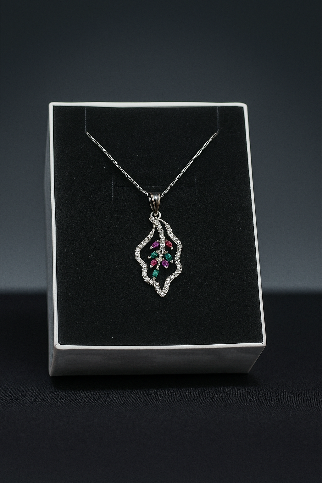 Silver Marquise Floral Vine Necklace