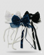 Sheer Bow Hair Tie with Pearl Tassels set of three