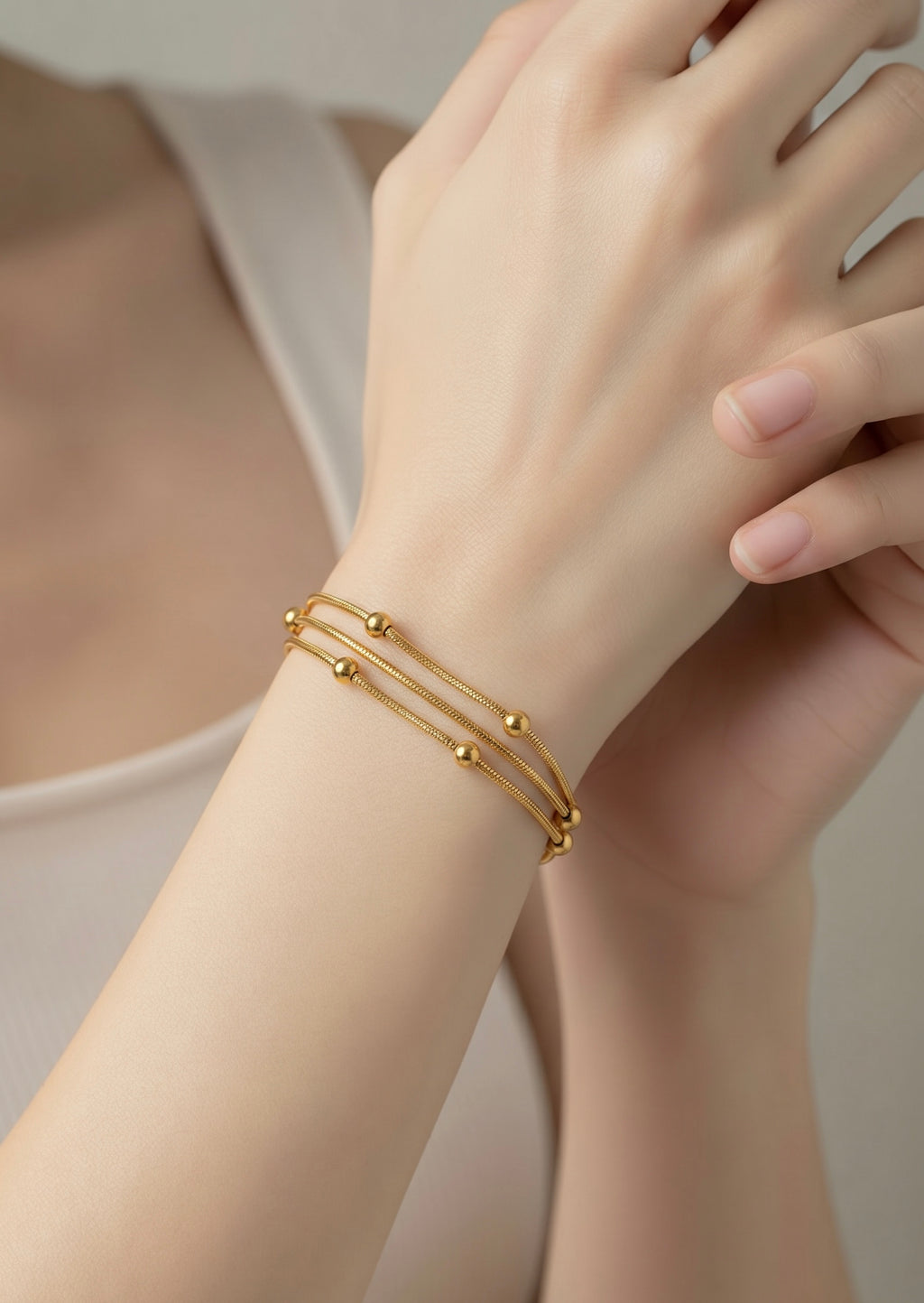 Triple-Strand Beaded Snake Chain Bracelet