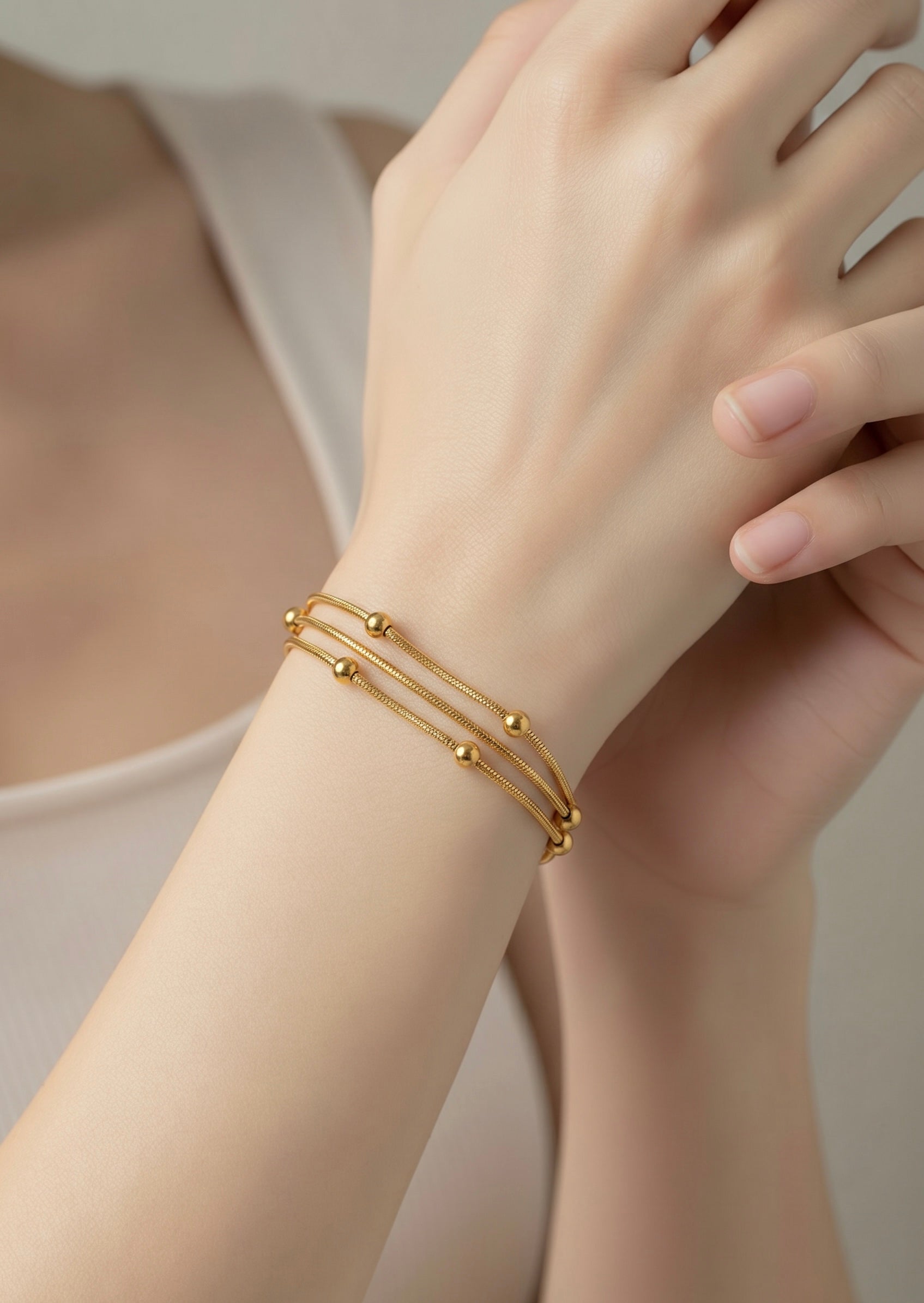 Triple-Strand Beaded Snake Chain Bracelet