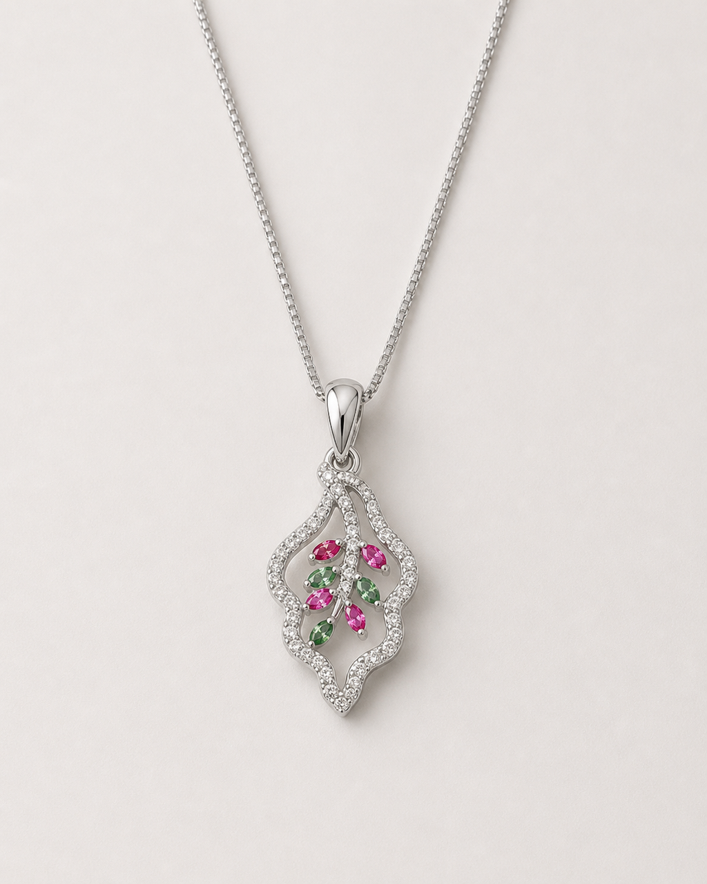 Silver Marquise Floral Vine Necklace
