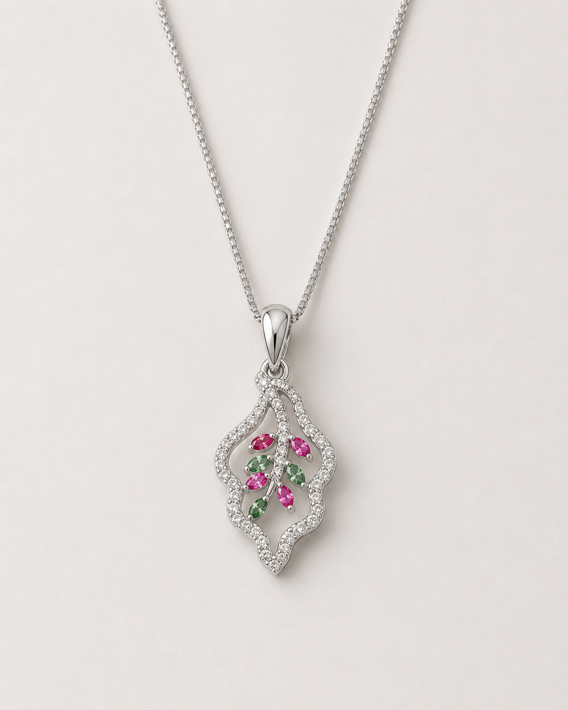 Silver Marquise Floral Vine Necklace