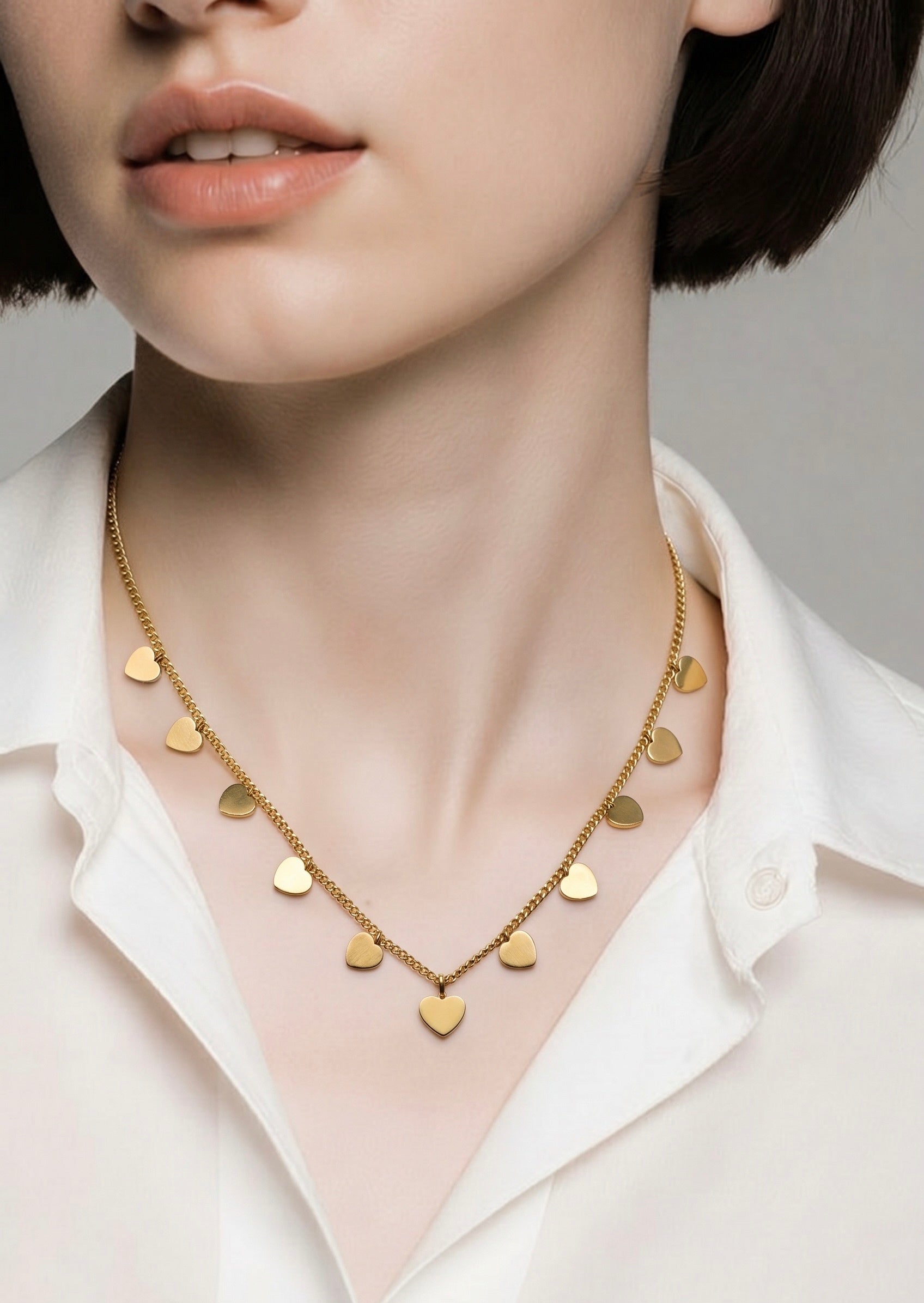 Cascading Heart Charm Necklace 18K Gold Plated Finishing