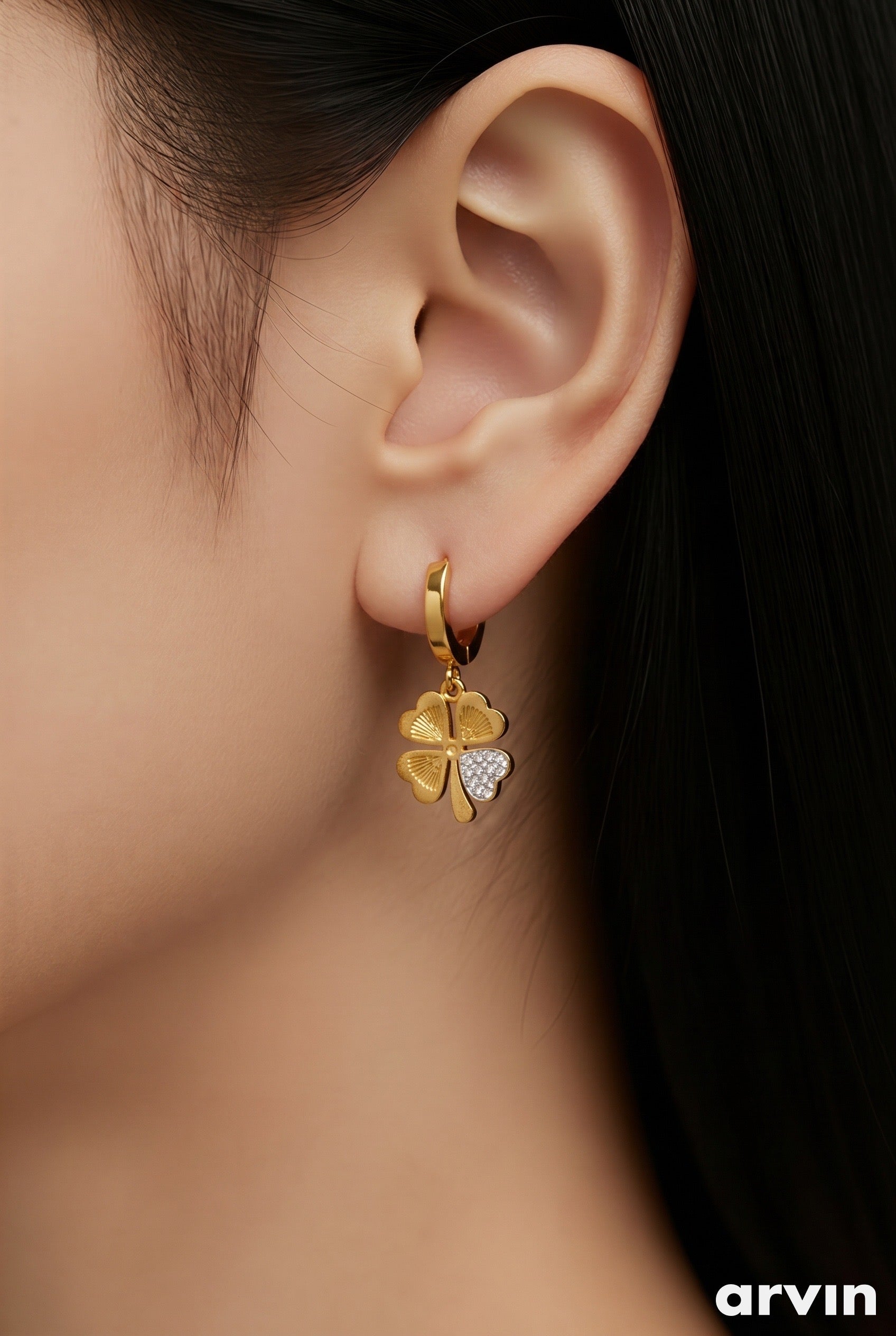 Stainless Steel leaf Huggies Earings