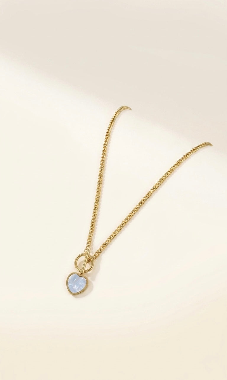 Aura Heart Pendant – Stainless Steel T-Bar Chain