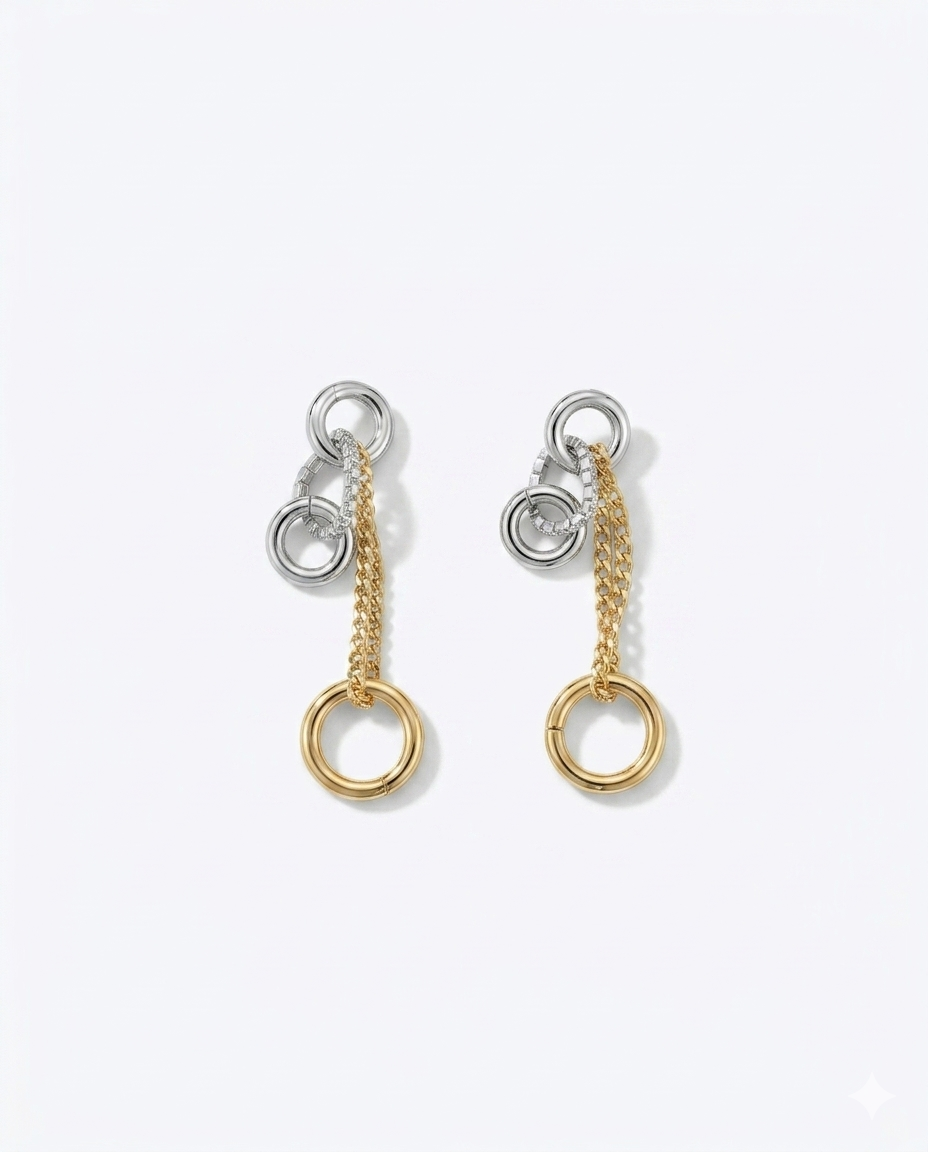 Two-Tone Sculptural Drop Earrings with S925 Silver Posts
