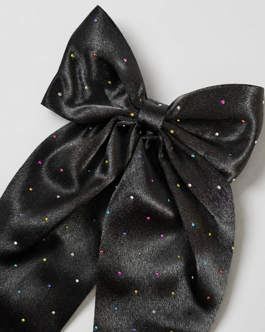 Black Sparkle Long Tail Hair Bow