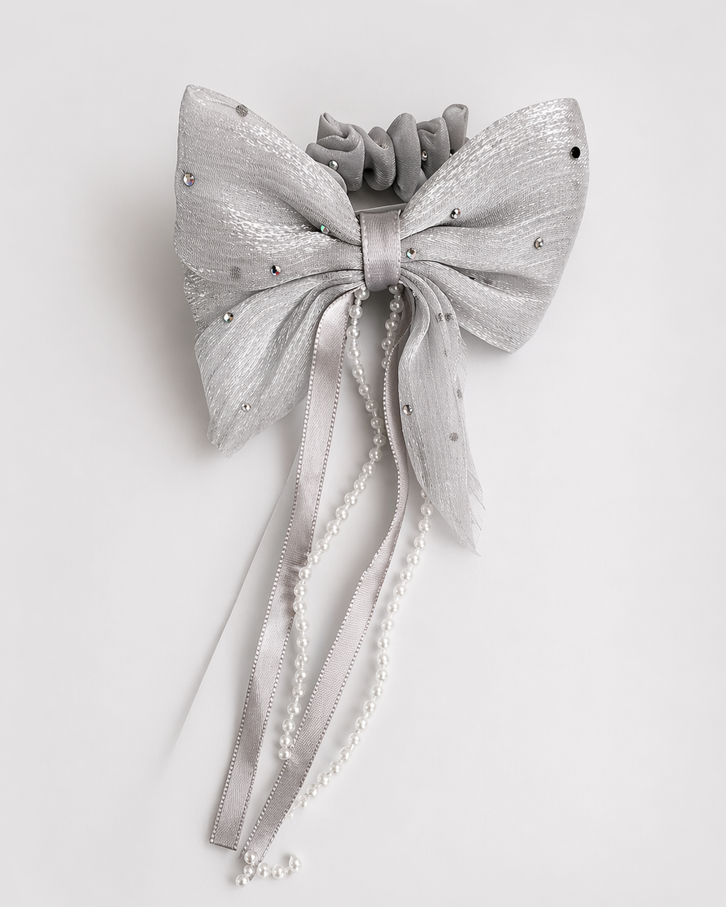 Sheer Bow Hair Tie with Pearl Tassels set of three