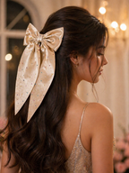 Soft Coffee Sparkle Long Tail Hair Bow