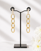 Gold Finish Multi-Link Drop Earrings with 925 Silver Toggle