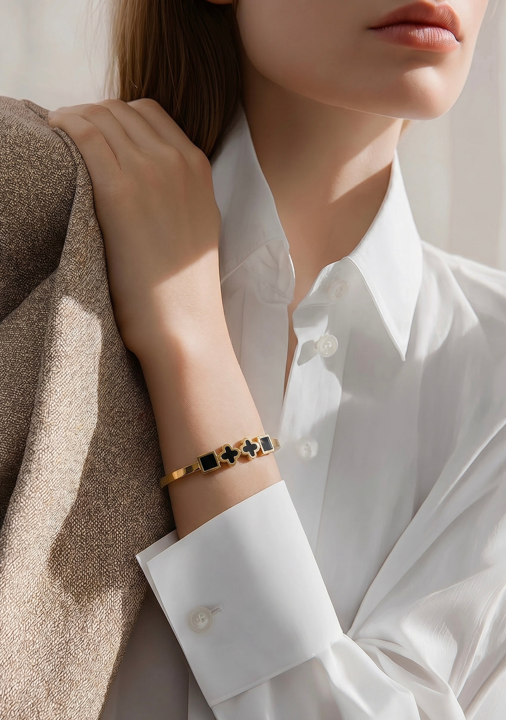 Black Enamel Gold Bangle Bracelet