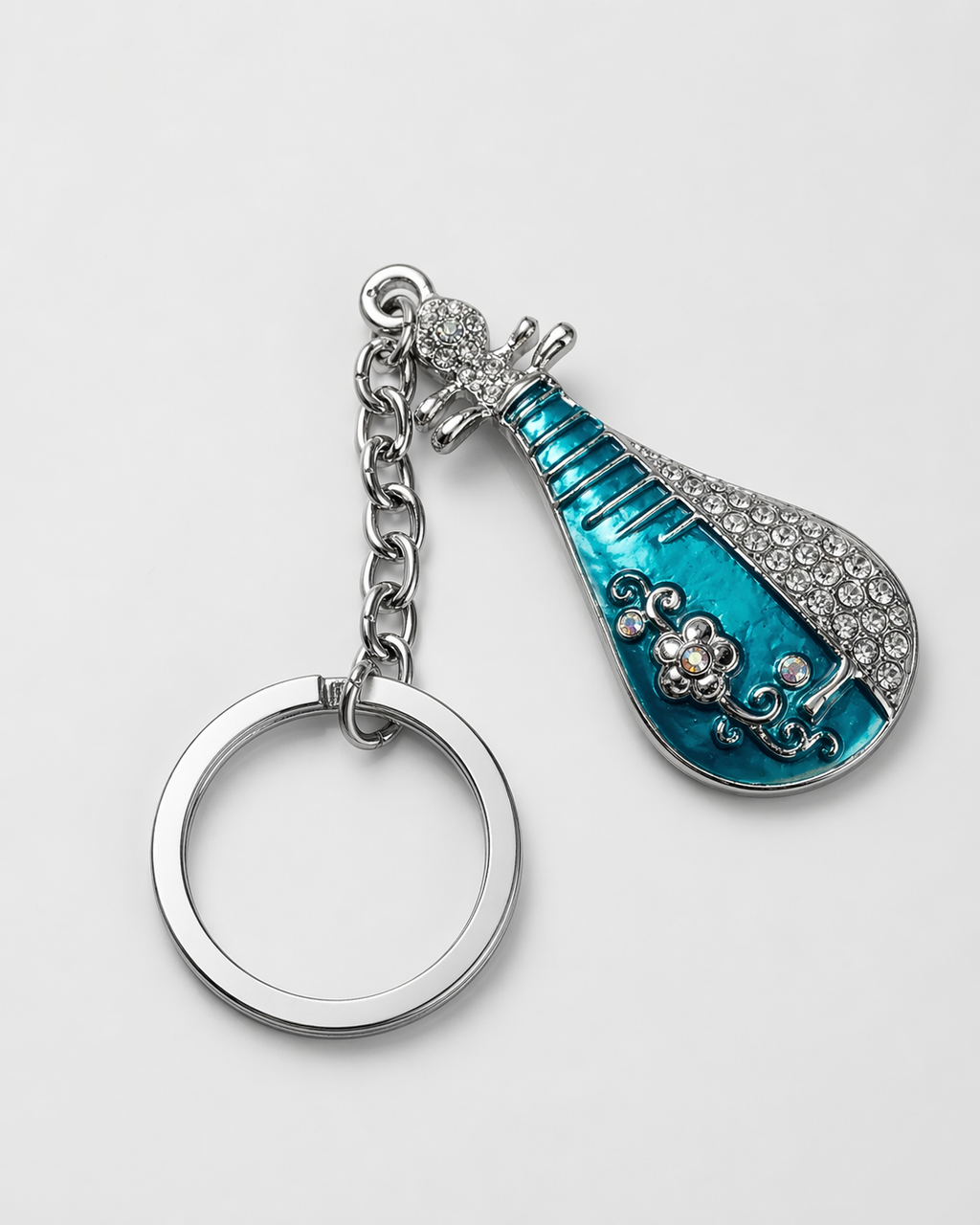 Vintage Inspired Lute Keyring with Crystal Accents