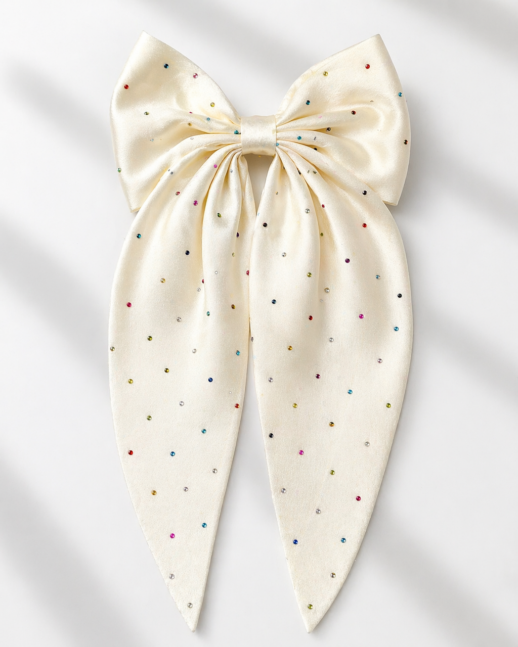 Creamy White Sparkle Long Tail Hair Bow