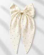 Creamy White Sparkle Long Tail Hair Bow