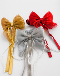 Sheer Bow Hair Tie with Pearl Tassels set of three