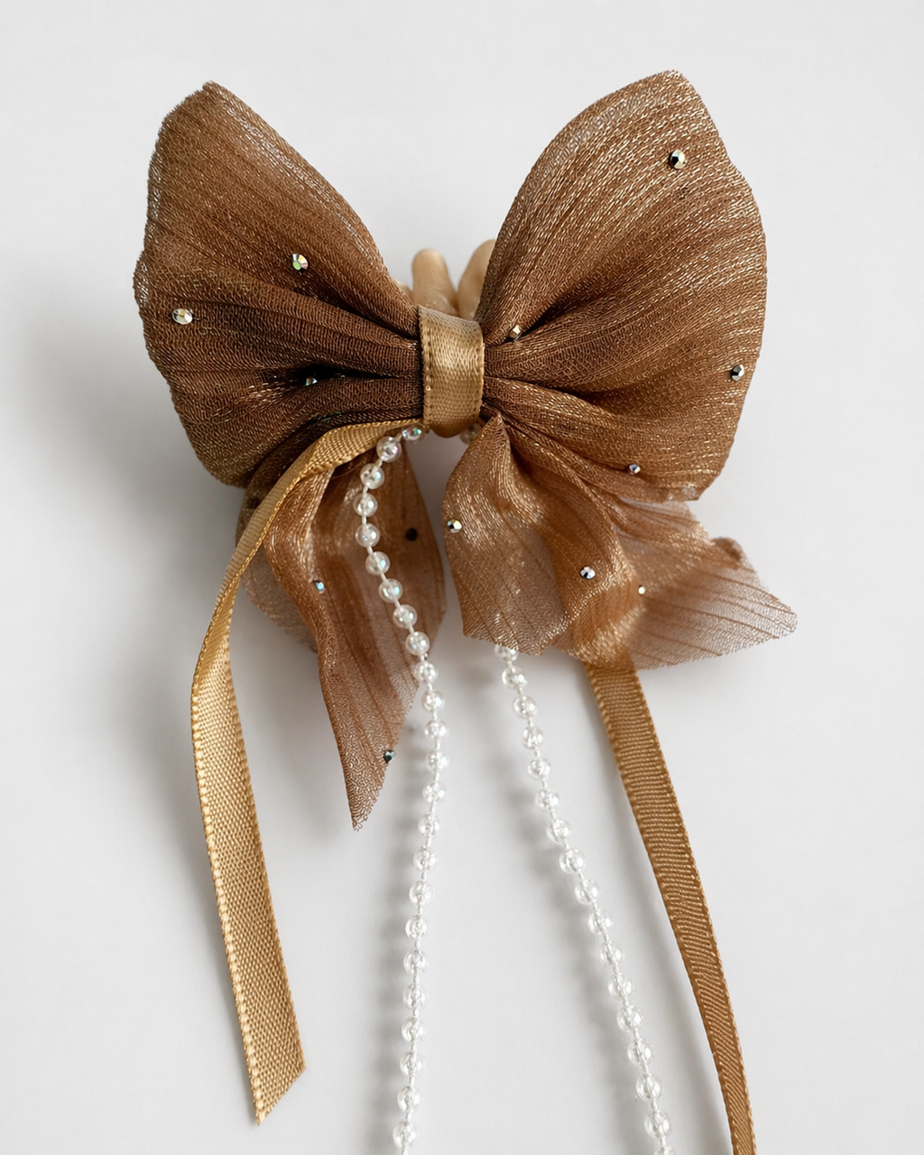 Sheer Bow Hair Tie with Pearl Tassels set of three