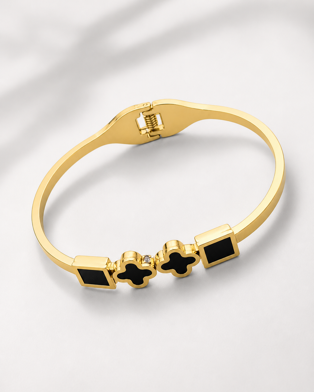 Black Enamel Gold Bangle Bracelet
