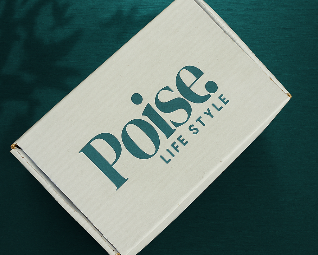 Box with 'Poise Lifestyle' branding on a teal background